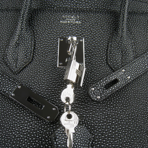 High Quality Fake Hermes Birkin 35CM Pearl Veins Leather Bag Black 6089